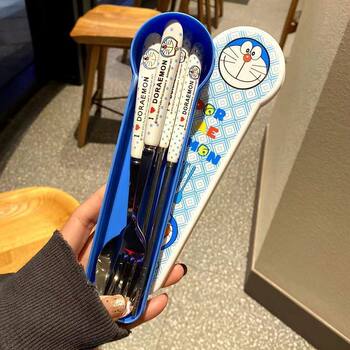 1Ns Spoon, Chopsticks, and Fork Set Three-Piece Set Fork, Spoon, and Chopstick Holder Box for Students Dining In-Person, Adults Traveling, and Business Trips