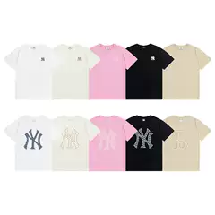 2025 Korean Round Neck Full-Body New Men's and Women's Mlb Large Printed Logony Spring and Summer Short-Sleeved T-Shirt Embroidered Couple