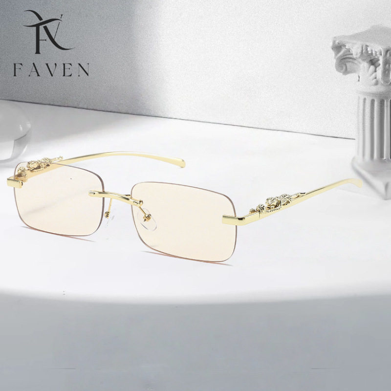 2026 Metal Sunglasses Cross-Border Wholesale Cheetah Decoration Personalized Frameless Sunglasses Retro Leopard Head Sunglasses