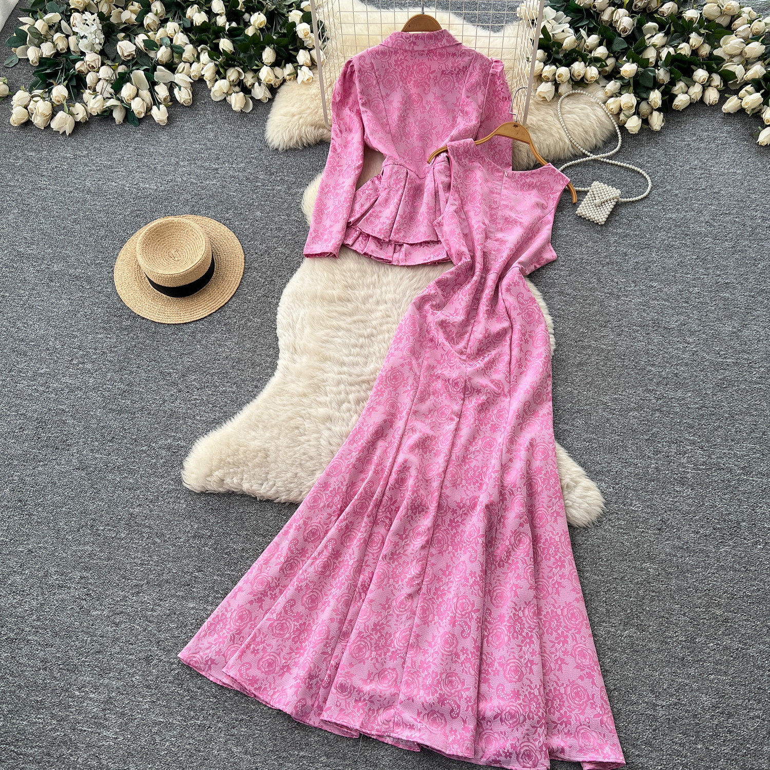 French Style V Neck Lace Top and Dress Set Elegant Slim Fit Autumn Fashion Perfect for Office Wear Wholesale