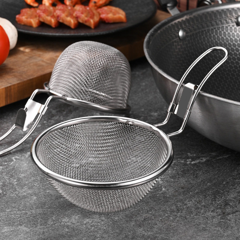 304 Stainless Steel Deepened Hot Pot Skimmer Kitchen Household Hanging Edge Powder Sieve Noodle Scoop Strainer Frying Filter Basket