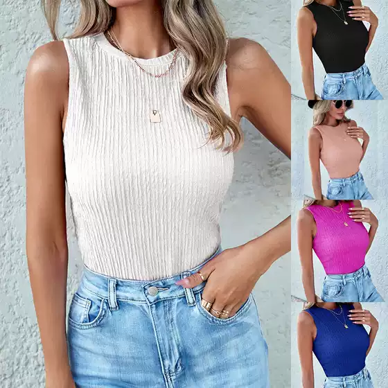 2026 New Summer Women's Clothing Amazon Source Solid Color Slim Fit Tank Top Fashion Casual Small T-Shirt for Women