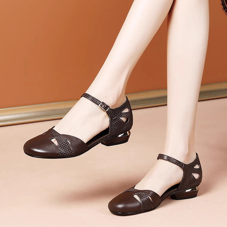 Sandal nữ quai ngang gót thấp đế bằng mềm êm phong cách thanh lịch dễ phối đồ — Màu đen, Màu nâu