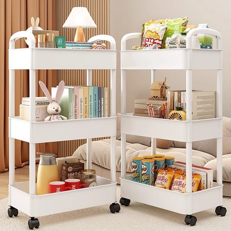 Household Small Cart Storage Rack White Plastic Multi-layer Storage Rack Gap Storage Rack Living Room Snack Storage Rack