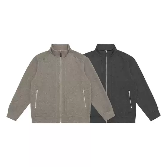 Stand-up collar cardigan sweatshirt for men, 2026 spring/autumn new American style heavy solid color jacket, versatile casual jacket, trendy
