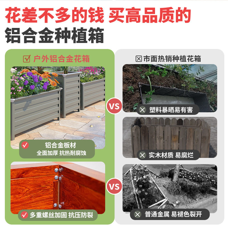 Outdoor Aluminum Alloy Flower Box Garden Balcony Vegetable Pot Super Large Flower Pot Flower Fruit Tree Vegetable Special Planting Box