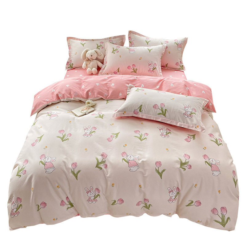 Pure Cotton Household Type a Naked Sleeping Bed Bed Sheets Four-Piece Set 100 Pure Cotton Student Three-Piece Quilt Cover Quilt Cover Bed Bed Sheets Four-Piece Set