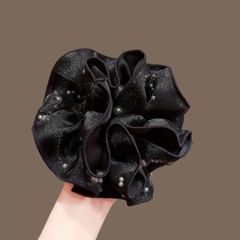 Pearl Double-Layer Ruffled Satin Scrunchie for Women 2025 New Bun Hair Tie High Elasticity Hair Rope