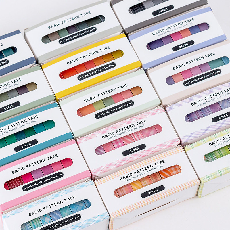 15 Types of Handbook Basic Boxed Washi Tape Ins Salt Rainbow Retro Color Grids Tape DIY Handwritten Tape