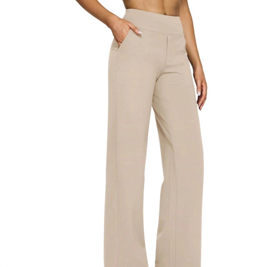 High Waisted Loose Fit Straight Leg Pants Solid Color Pocket Design Casual Style Autumn Collection Wholesale