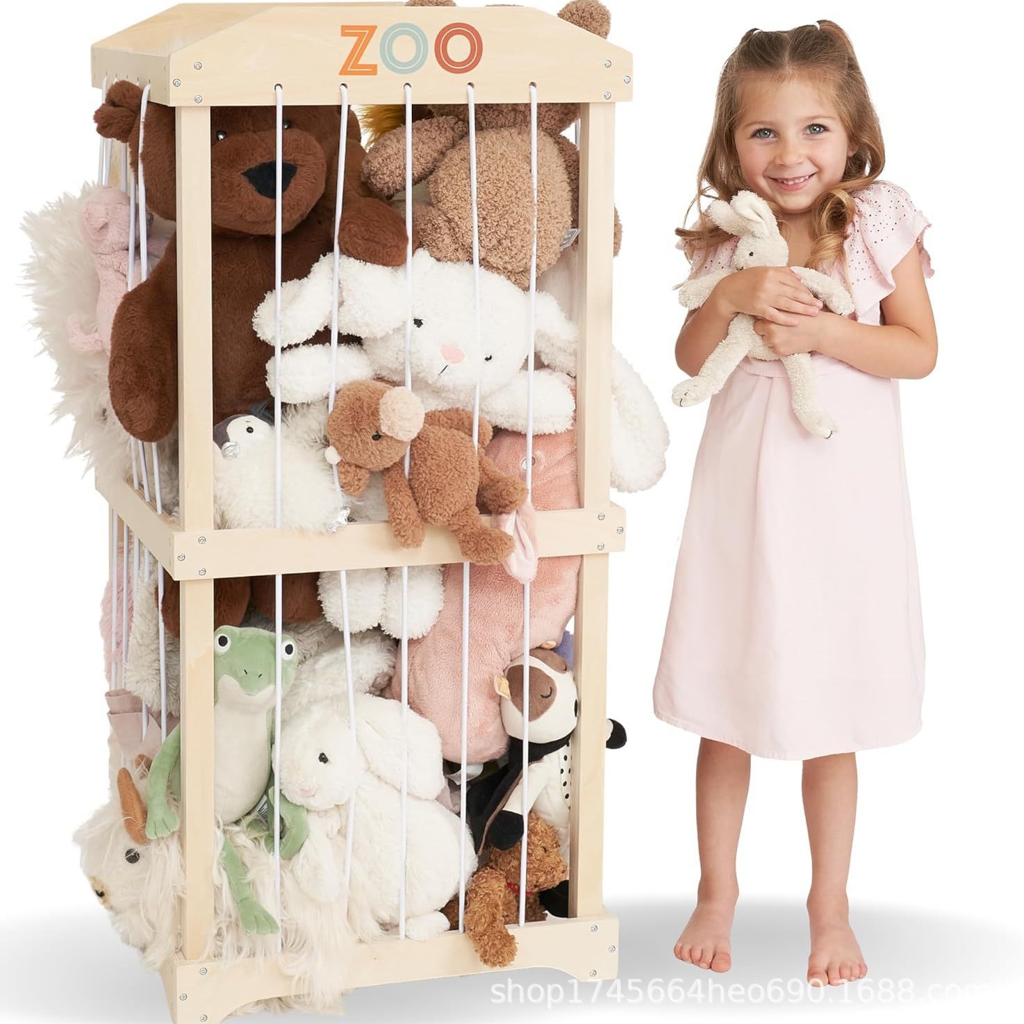 Wooden Toy Box Stuffed Toy Stuffer Organizer Living Room Corner Solid Wood Storage Bin Display Rack
