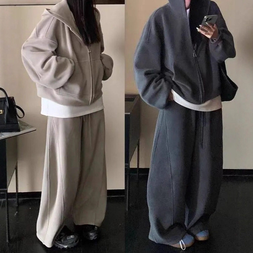 Autumn Plus-Size Stylish Casual Sports Suit for Women, Wide-Leg Pants, Slimming Sweatshirt Two-Piece Set for Curvy Women 150kg