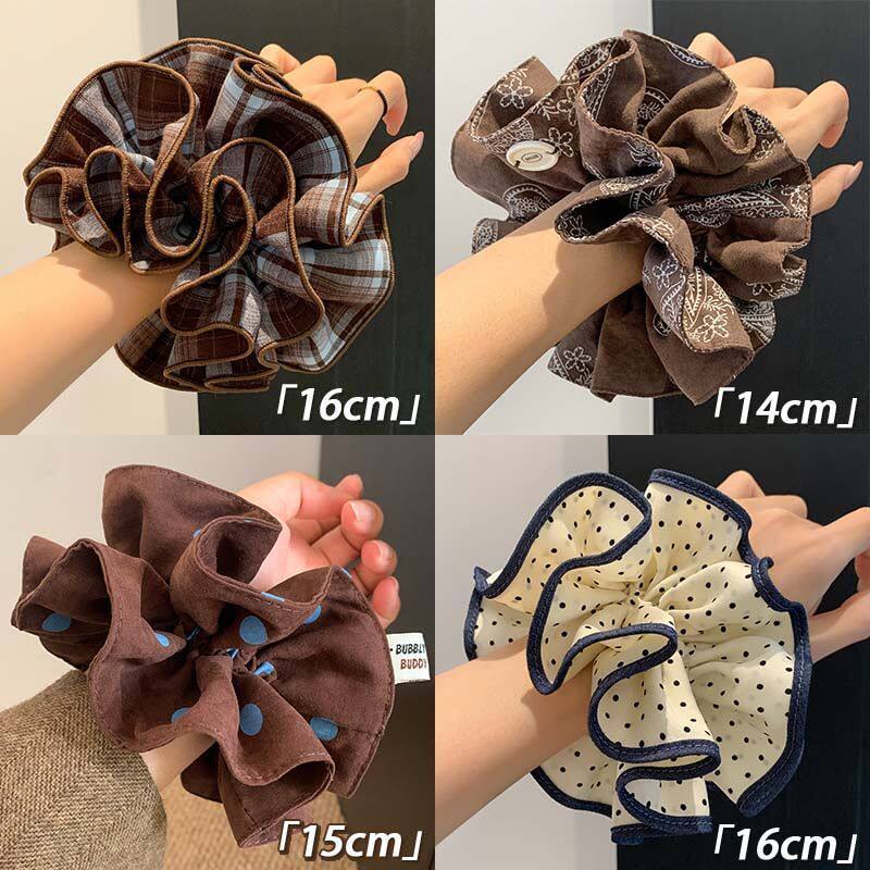 Korean Retro Blue Plaid Four-Layer Scrunchie for Women, High-End Oversized Bun Hair Tie, Hair Rope, Headwear