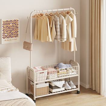 Simple Clothes Drying Rack All-Metal Floor-Standing Household Mobile Indoor Bedside Clothes Bag Storage Rack Coat Rack