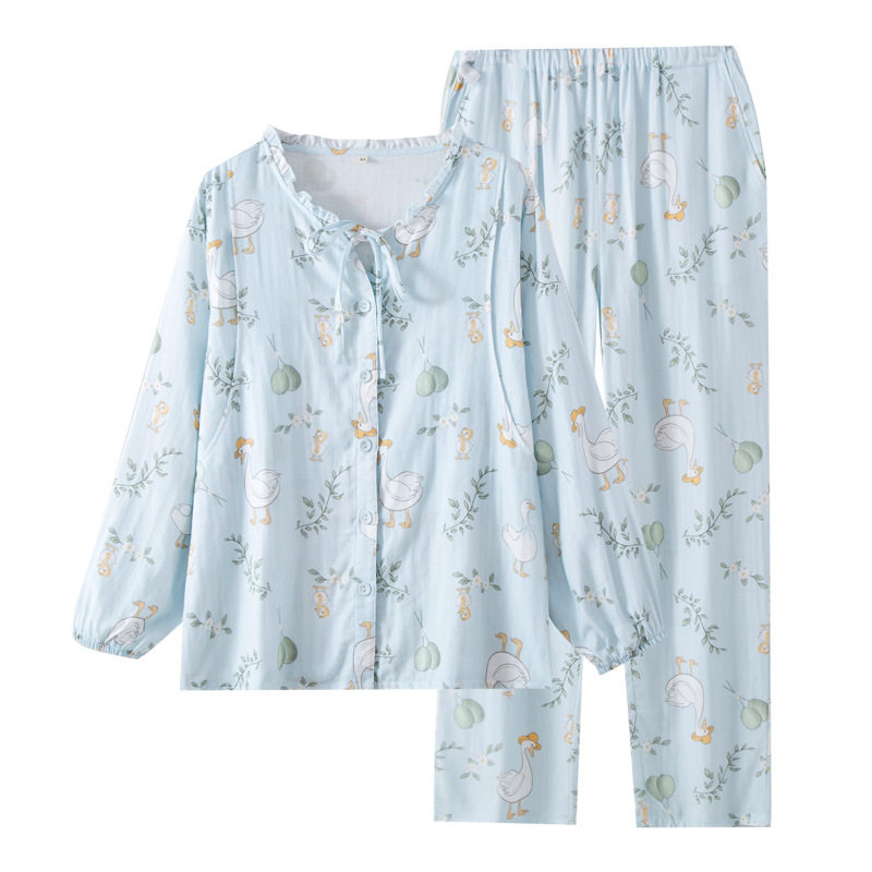 New Pure Cotton Gauze Confinement Suit Spring, Summer and Autum Thin Pregnancy and Postpartum Nursing Suit Home Wear Pajamas