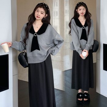 Maternity Suit, Autum Fashion Suit, Loose College Style Maternity Sweatshirt, Versatile Skirt, Casual Two-Piece Suit