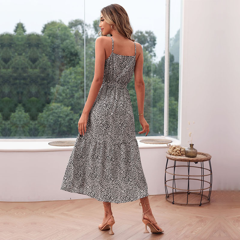 Leopard Print Midi Dress Summer Casual Style Sleeveless Lightweight Fabric Wholesale Available
