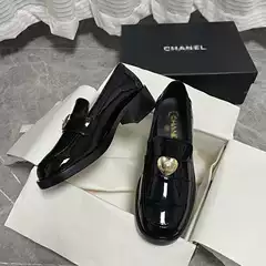 23 New Style Chanel Style Loafers Women's Thick Heel High Heel Leather Rhombic Love Buckle Single-layer Shoes Thick-soled British Leather Shoes