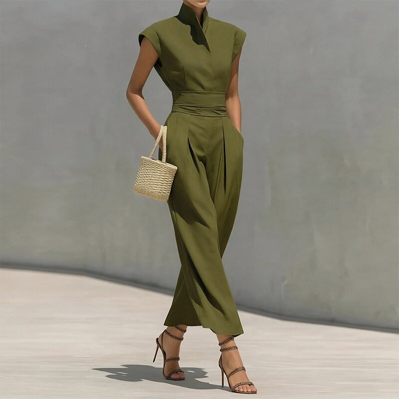 Womens Spring Dress Elegant Solid Color Waist Defining Flutter Sleeves Perfect for Casual or Formal Occasions