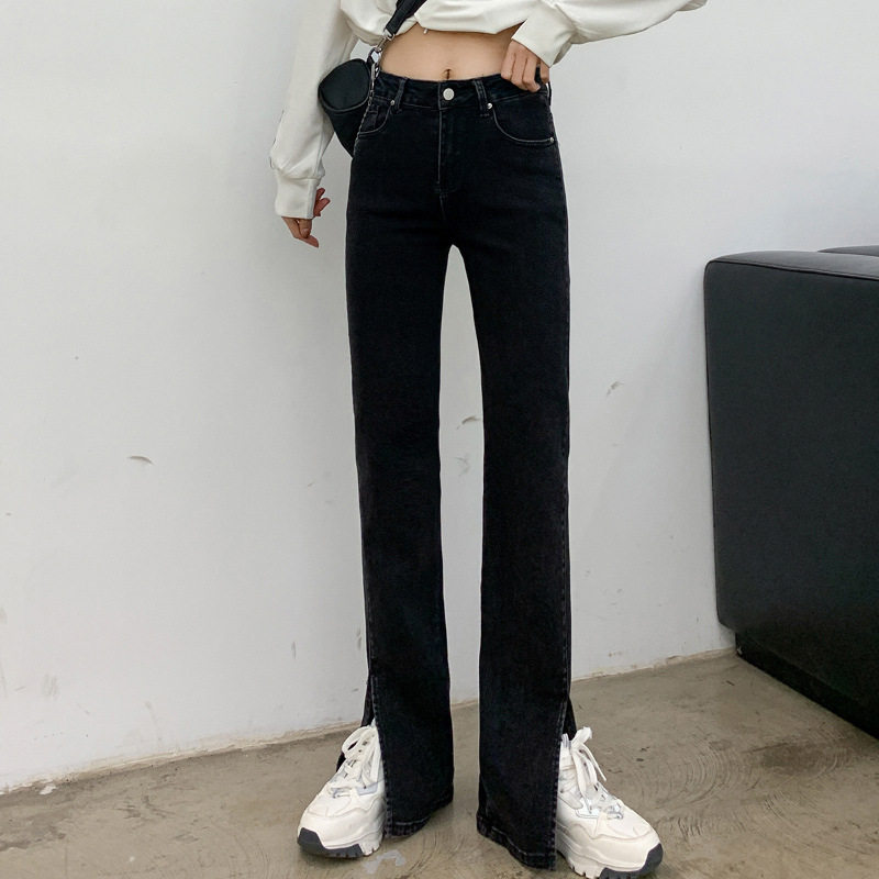 High Waisted Flared Jeans for Women Stretchy Split Hem Wide Leg Slimming Fit Autumn Winter Fashion Wholesale