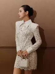 French Elegant Palace-Style Short Skirt 2026 Summer New Style V Neck Embroidered Cut Out Lace Splicing Dress for Women