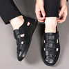 Summer Genuine Leather Hollow Sandals Velcro Hole Shoes Breathable Casual Men's Shoes Soft Sole Dad's Sandals Men's plus size