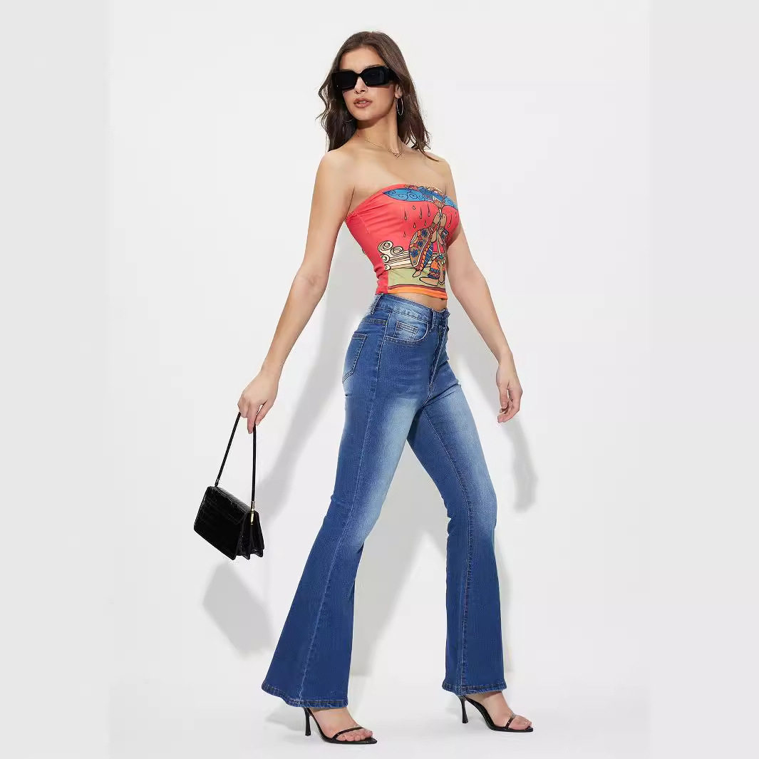 High Stretch Flared Jeans Casual Style Versatile Fit Womens Apparel Perfect for Everyday Wear Ready to Ship
