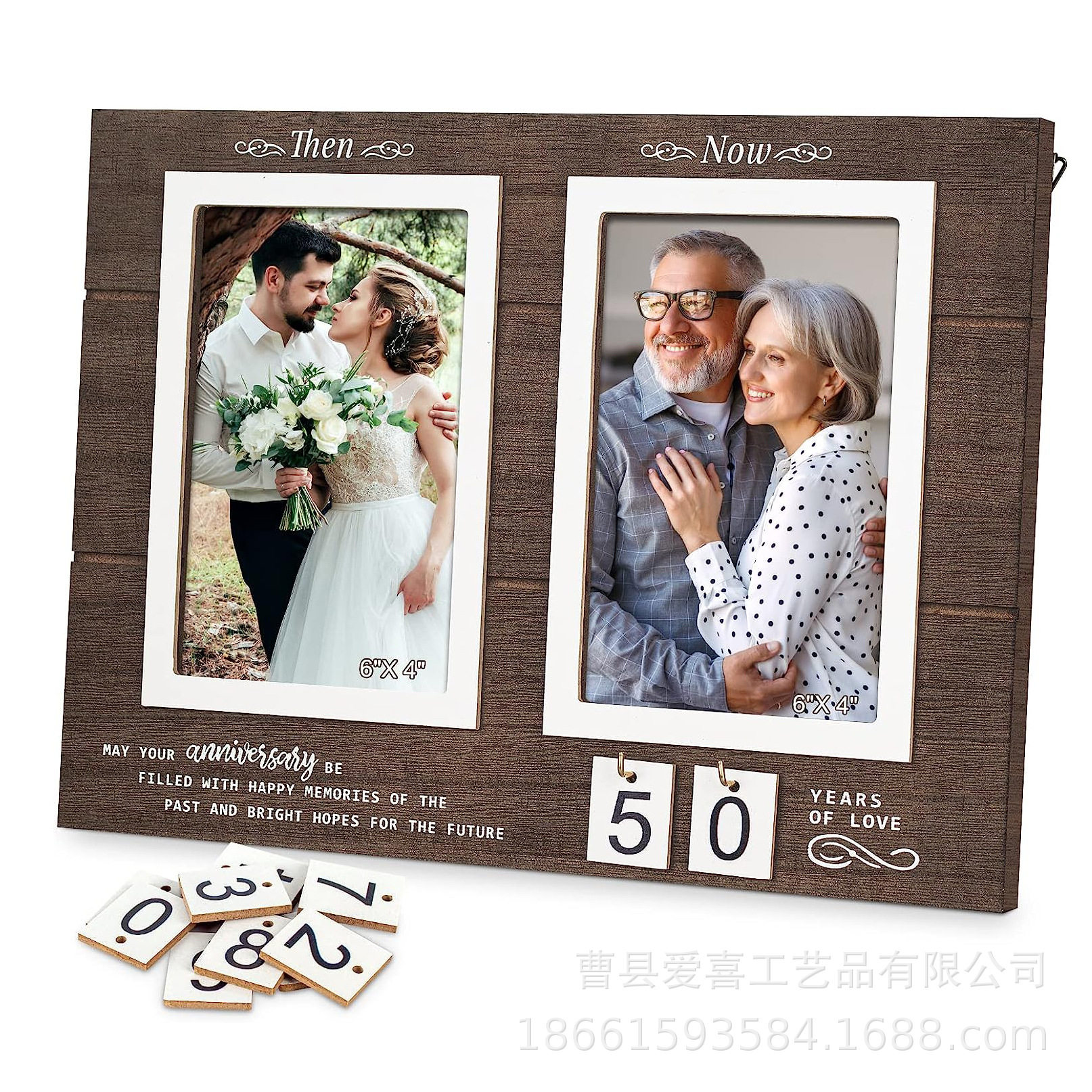 Cross-Border Spot Wooden Anniversary Photo Frame Wooden Photo Frame Desktop Ornaments Home Wooden Wedding Commemorative Photo Frame