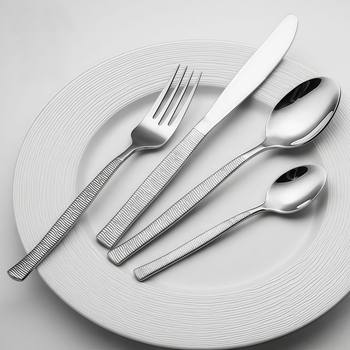 Cross-Border Zebra-Pattern Stainless Steel Knife, Fork, and Spoon Western Cutlery Set Hotel Zebra-Line Knife, Fork, and Spoon Dessert Light Luxury Retro