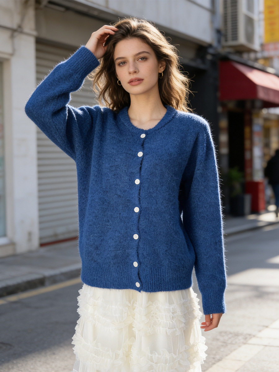 Womens Vintage Grey Wool Cardigan Soft Knit Versatile Button Closure Casual Wear Fall Winter Wholesale