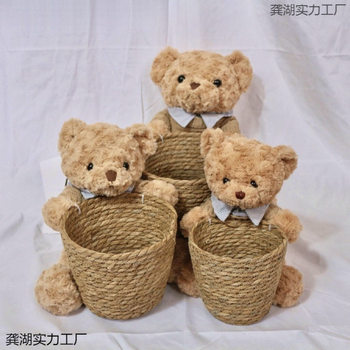 Hug Bucket Bear Chestnut Bouquet Floral DIY Handmade Birthday Holiday Braided Flower Basket Hug Bear