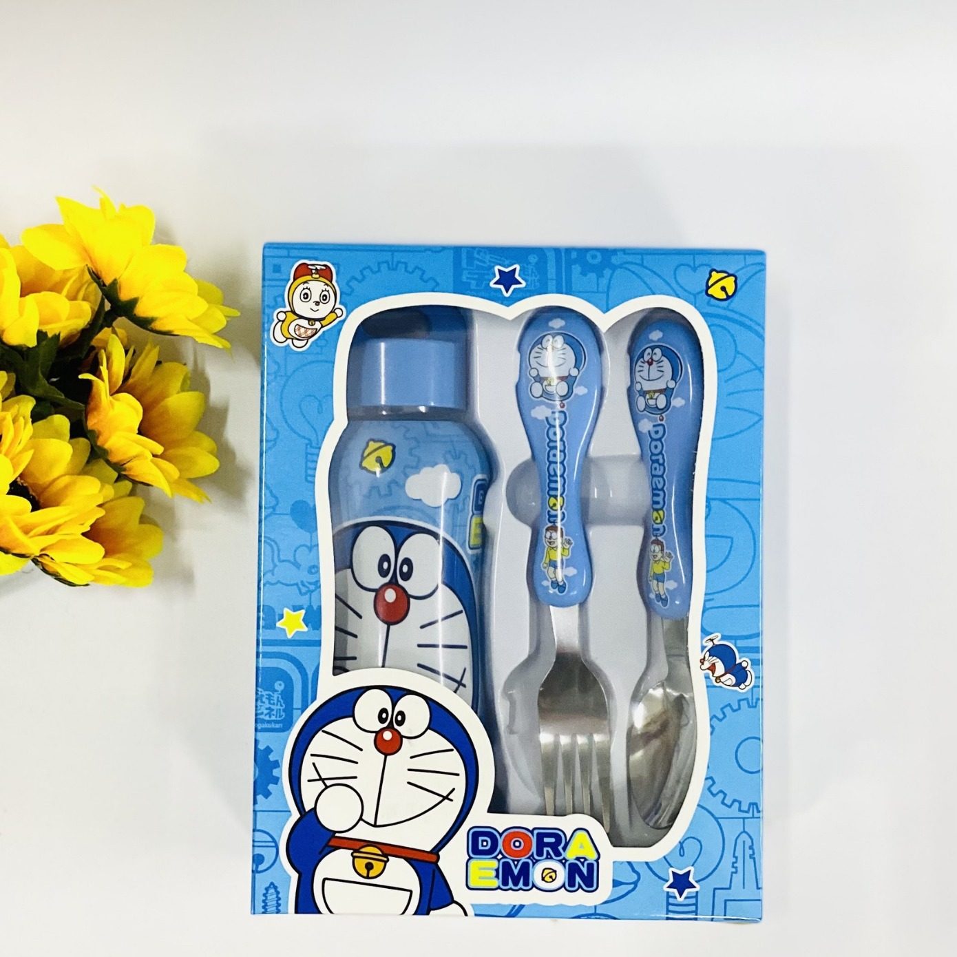Cartoon Water Cup, Fork and Spoon Combination Set, Children's Portable Tableware Three-Piece Set, Student Cute Gift Tableware Set