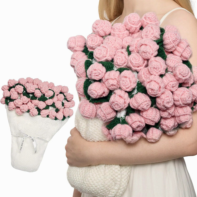 Finished Hand-Knitted Rose Bouquet Blanket, Flower Blanket, Wool Nap Blanket, Blanket for Girlfriend and Best Friend, New Christmas Gift