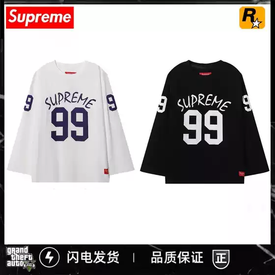 2025 New Model Suprem Digital Number 99 Printed Loose Long-Sleeve Crew Neck T-Shirt, Wasteland Style, Popular on Instagram, Trendy Export Item