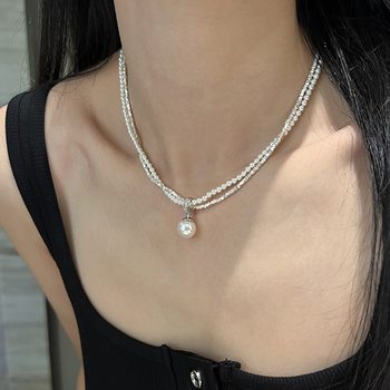 Natural Freshwater Real Pearl S925 Sterling Silver Broken Silver Necklace Women's Light Luxury Niche Collarbone Chain Pearl Women's New Style