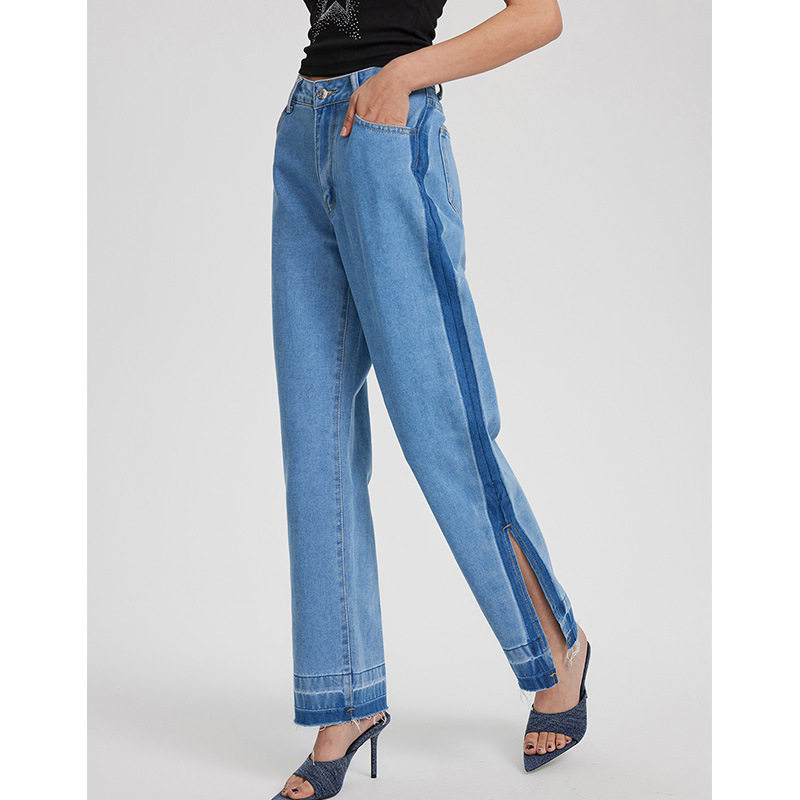 High Waisted Straight Leg Jeans Vintage Inspired Casual Split Hem Design Womens Fashion for Everyday Wear