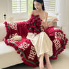 Hand-knitted rose bouquet blanket with 囍 character, wedding engagement gift blanket, shawl blanket, casual design blanket