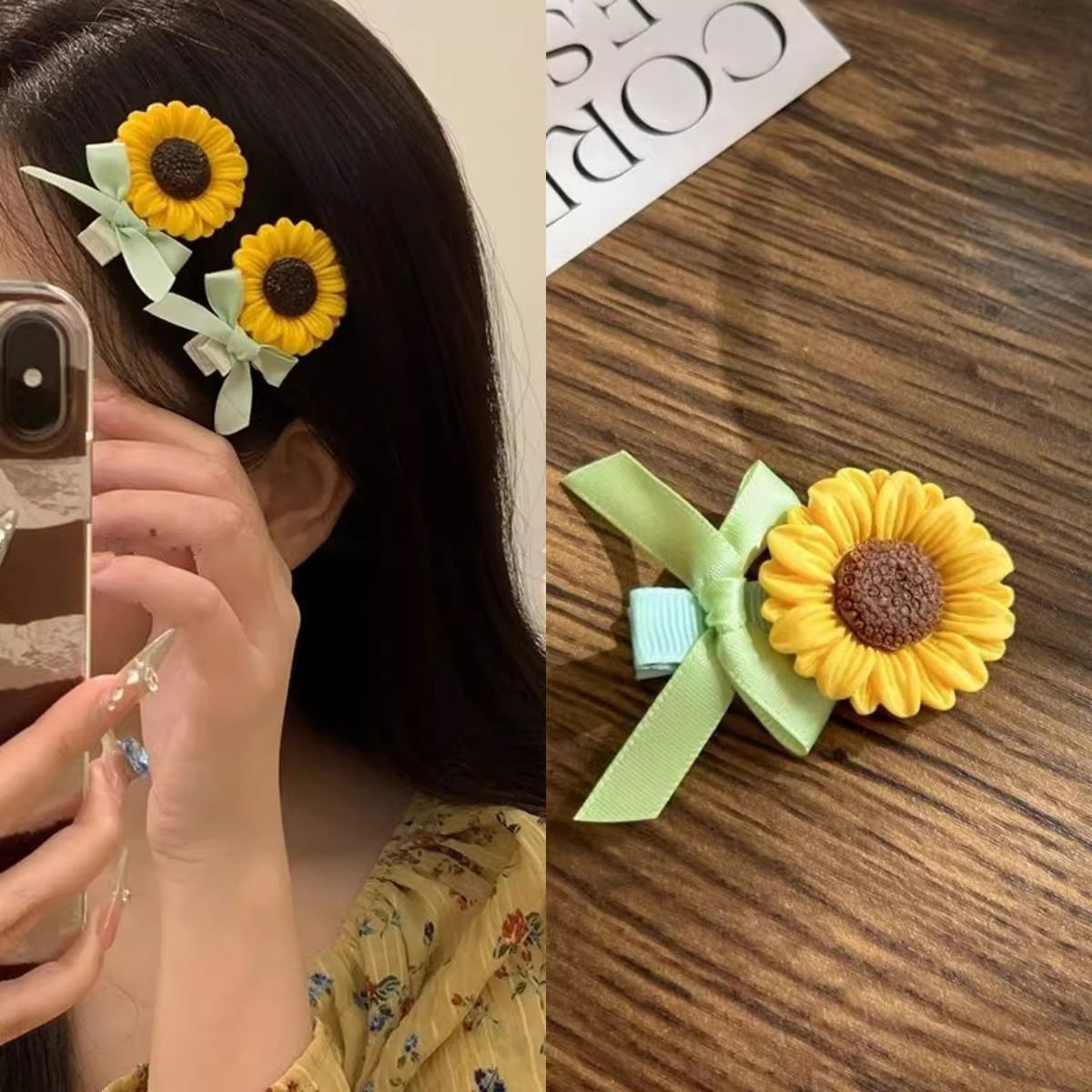 กิ๊บติดผมดอกทานตะวันสไตล์น่ารักลายดอกทานตะวันกิ๊บติดผมดอกไม้...