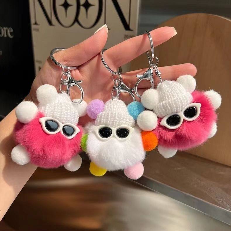 Imitation Rex Rabbit Fur Little Coal Ball Elf Car Keychain Pendant Ins Internet Celebrity Cute Plush Doll Bag Charm