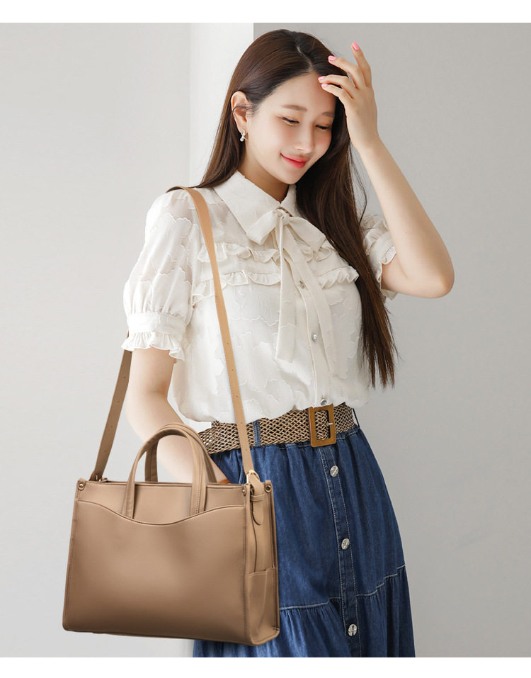 Túi tote nữ cỡ lớn dáng vuông ngang đi làm công sở — đen, màu kaki, màu nâu, màu trắng ngà
