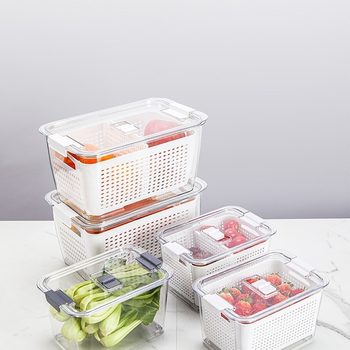 Household Food-Grade Kitchen Refrigerator Storage Box Separated Drain Basket Crisper Frozen Vegetable Storage Box Customization