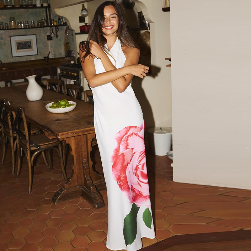 Fashion Floral Print Sleeveless Maxi Dress Sexy Off Shoulder Design Elegant Draped Neckline Perfect for Summer Events