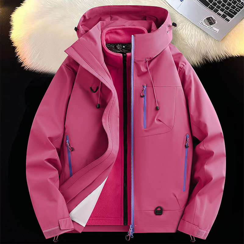 New Outdoor Three-In-One 0.05kg Piece Detachable Jacket for Couples, Windproof and Waterproof Casual Fashion Jacket