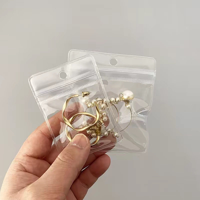 PVC Hole Jewelry Storage Bag Bracelet Small Jewelry Packaging Transparent Sealed Holed Plastic Sealed Self-sealing Bag