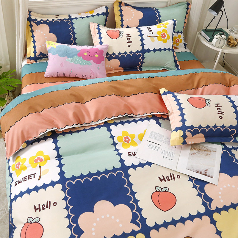 Washed cotton bed four-piece set spring and summer quilt cover sheets student dormitory single three-piece set Nantong home textile wholesale