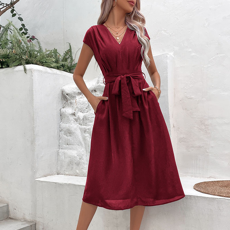 Elegant Black V Neck Dress Minimalist Style Versatile Fit Summer Fashion Wholesale Available