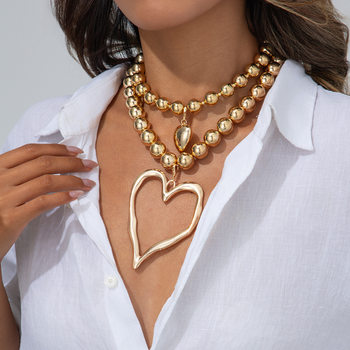 European and American Cross-Border Temperament Exaggerated Love Pendant Beaded Necklace New Fashion Summer Beach Style Clavicle Chain