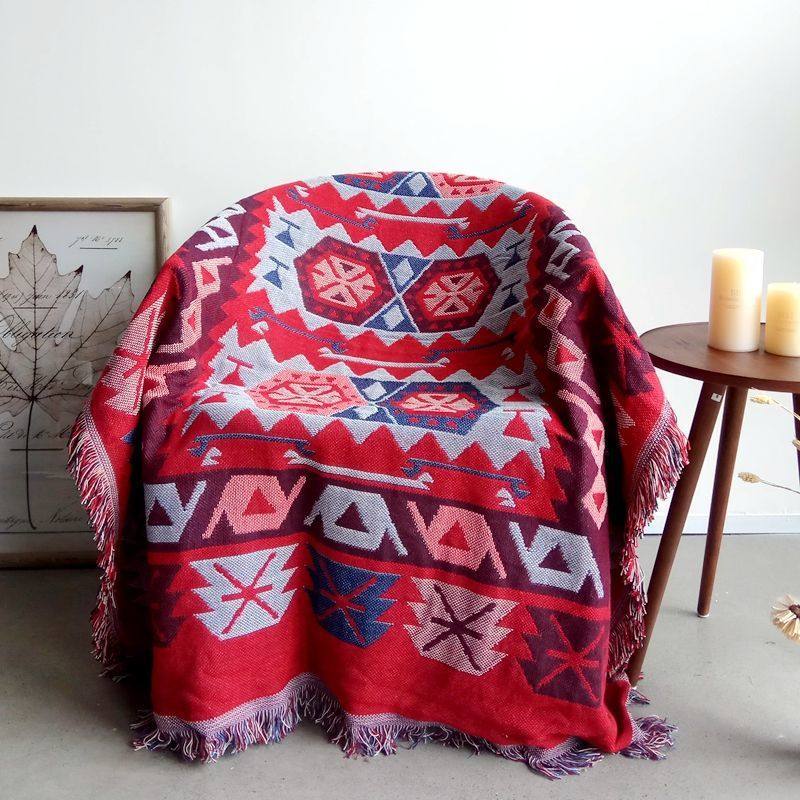 American Retro Double-Sided Sofa Cushion Cover Cloth Nordic Knitted Cotton Blanket Tiger Chair Cover Blanket Ethnic Style Vibrating Tail