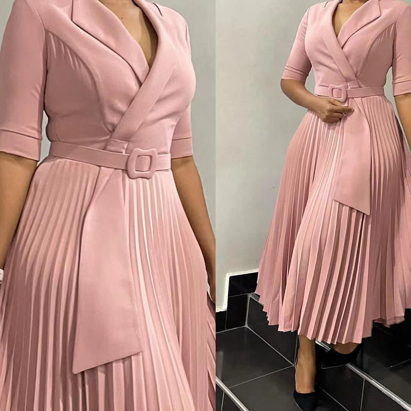 Plus Size African Dress Stylish Suit Collar Pleated Waist Design Fall Winter Collection Wholesale Available