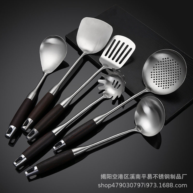 304 stainless steel kitchenware set spatula soup spoon cooking spatula kitchen household spatula black wooden handle thickened handle